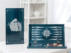 Нарды средние морская волна, рисунок серебро "Фрегат" 141-17 - фото 103987