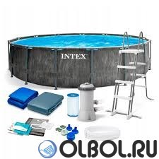 Intex 26742 / Каркасный бассейн Intex Greywood Prism Frame / 457х122см / + фильтр-насос (3785 л/ч)+лестница+тент+подстилка - фото 111761