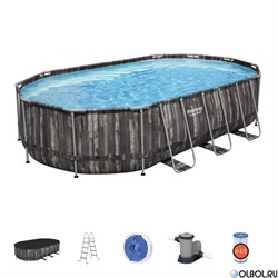 Каркасный бассейн на опорах Bestway 5611R + фильтр-насос, лестница, тент (610х366х122) - фото 112183