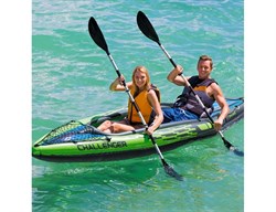 Двухместная надувная лодка / байдарка Intex 68306 Challenger К2 + насос,  весла - фото 121532