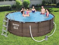 Каркасный бассейн на опорах Ротанг Deluxe Set Bestway 56709 + фильтр-насос, лестница (366х100см) - фото 128989