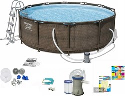 Каркасный бассейн на опорах Ротанг Deluxe Set Bestway 56709 + фильтр-насос, лестница (366х100см) - фото 128990