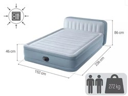 Надувная двуспальная кровать Intex 64450со спинкой, вст. насос 220v (152Х236Х86) - фото 130549