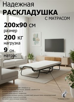 Раскладушка / складная кровать Элеонора NEW, цвет ОРЕХ, металл. колеса, 200 x 90 см - фото 134580