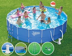 Каркасный бассейн / 427х132см / Summer Waves P20-1452-B +фильт насос, лестница, тент, подстилка, набор для чистки, скиммер Каркасный бассейн / 427х132см / Summer Waves P20-1452-B +фильт насос, лестница, тент, подстилка, набор для чистки, скиммер