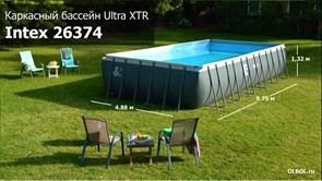 Intex 26374 / Прямоугольный каркасный бассейн / 975x488x132 / Ultra XTR Rectangular Frame песочный фильтр 10500 л/ч, тент, подстилка, лестница