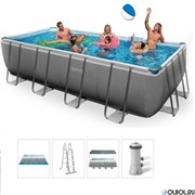 Intex 26792 / Каркасный бассейн + фильтр-насос, лестница, подстилка, тент (488х244х107см)