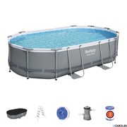 Каркасный бассейн на опорах Power Steel Frame Bestway 56448 + фильтр-насос, лестница, тент(488х305х107)